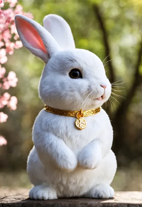 golden rabbit、thinking about something fun、brings happiness、the background is a shrine