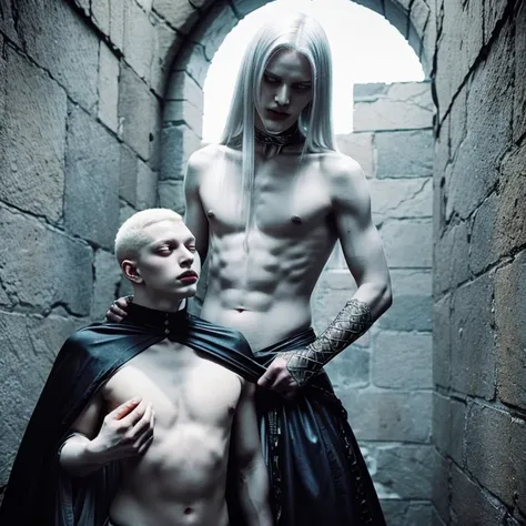 (evil albino tall lathy queer male undead Vulture King, bird brain, thin neck, frail shoulders, weak arms, flat chest, soft belly, beautiful male crotch bulge, curvy hips, thick avian thighs, massive buttocks, depraved homosexual, rapist, kidnapper, cradle...