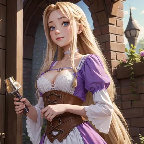 Rapunzel masturbiert nakt mit einem dildo