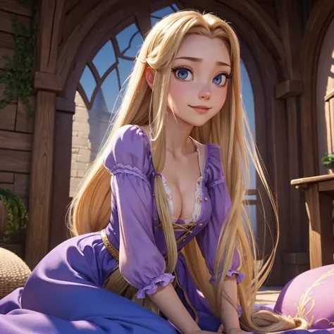 Rapunzel masturbiert nakt mit einem dildo