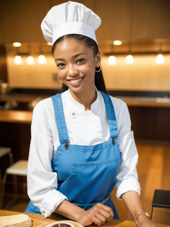 dessus de la table:1.5、32 ans, africaine、portlate、solo、beau visage、ligne de cote moyenne、netteté、chef d&#39;oeuvre, qualité supérieure, haute qualité, haute résolution、((gros plan du visage))、Un brun,téléspectateur、un sourire