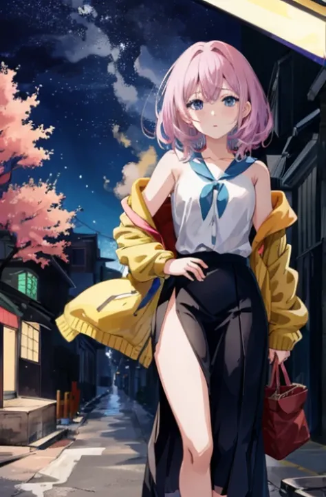 anime girl in a skirt  walking down a street, anime style mixed with fujifilm, anime style. 8k, anime vibes, anime style 4 k, style anime, high quality anime artstyle, anime styled, beautiful anime girl, anime styled digital art, anime inspired, beautiful ...