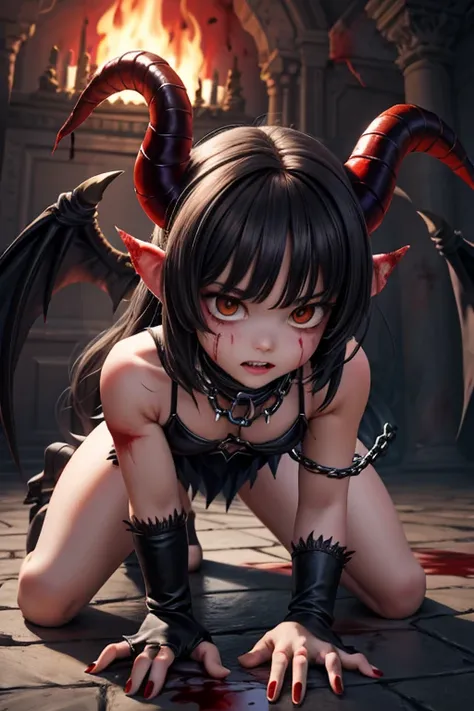 Ultra-realistic 8k CG, masterpiece, best quality, (photorealistic:1.4), absurdres, extremely detailed, real hair, life-like, horror scene, dark setting, action pose, monster-girl, attacking viewer, claw-hands, (blood-covered:1.3), bloody floor, reflective,...