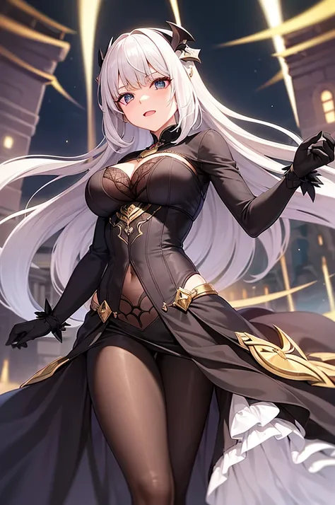 Desenvolva uma imagem envolvente de uma mulher notavelmente bela, embodying the charismatic leader of an intrepid guild. She is elegantly dressed in attire that reflects her commanding position., while meticulously organizing guild quests in a challenging ...