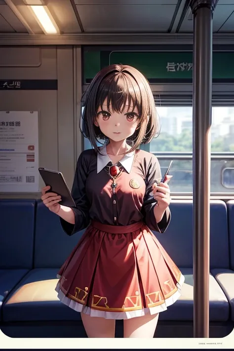 Anime characters and a woman in a skirt on a train, aromatic, leaflet anime style, leaflet, Little Witch Academy, screenshot of animation, megumin from leaflet, yuruying, Still from TV animation, animation stills, 2012年screenshot of animation, anime yuruyi...