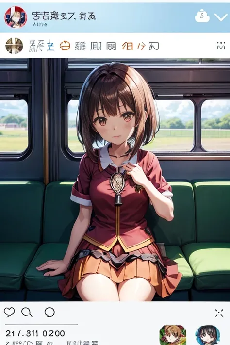 Anime characters and a woman in a skirt on a train, aromatic, leaflet anime style, leaflet, Little Witch Academy, screenshot of animation, megumin from leaflet, yuruying, Still from TV animation, animation stills, 2012年screenshot of animation, anime yuruyi...