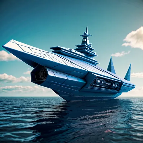 Metal bird-like ship, plastic, blindagem Liza. plans futuristic background warship with missile, futurista voando 4k