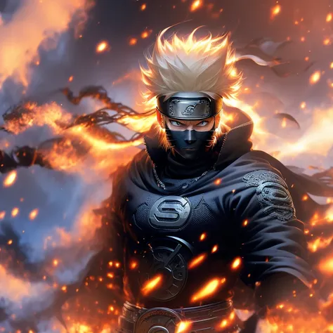 a captivating close-up portrait of uzumaki naruto, transformed into a ronin samurai, with unkempt sun-kissed hair, stern express...