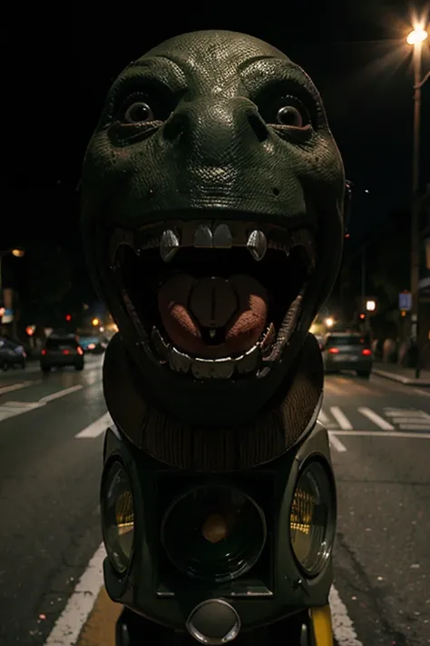 Traffic light with scary maw.