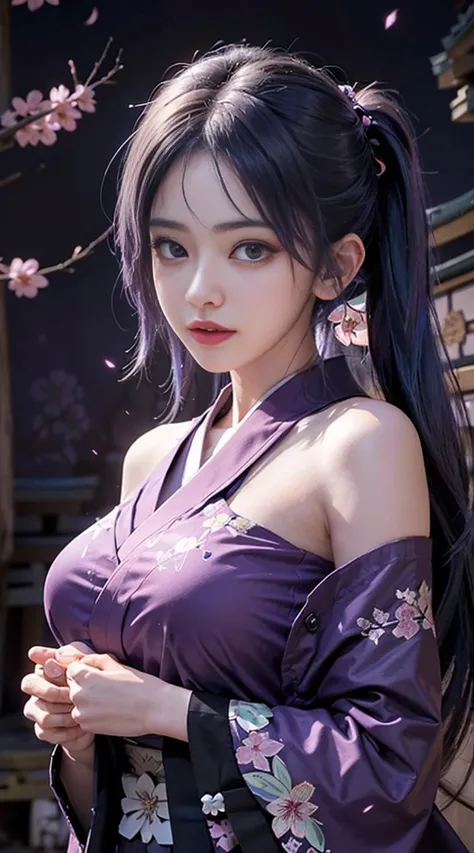 （T Masterpiece, need,1 huge breasts, alone, intricate details, look up at the viewpoint, color difference), real photos,(frontage), (Shoulder cut), chopped, Close-up, smile, Sexy Enhancement,Yaemiko, Violet blue hair, purple blue decoration, purple eyes, s...