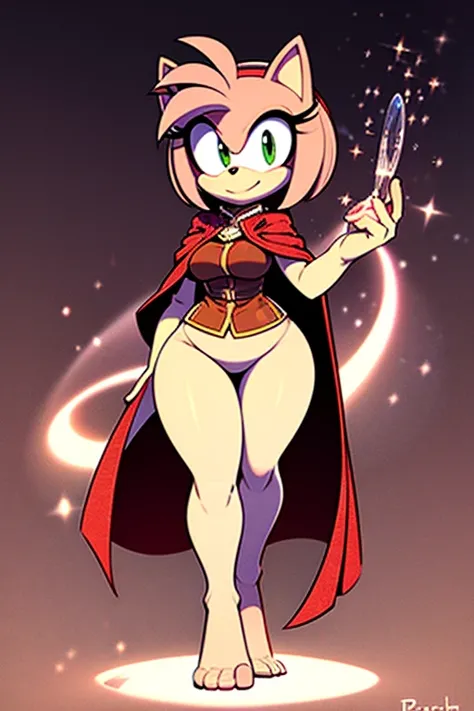 Amy Rose, brown fur, lab cloak, white cloak, breasts, smile, light smile, full body, wide hips, cloak, laboratory