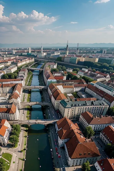 Aerial view of Bratislava cityscape on a summer afternoon.