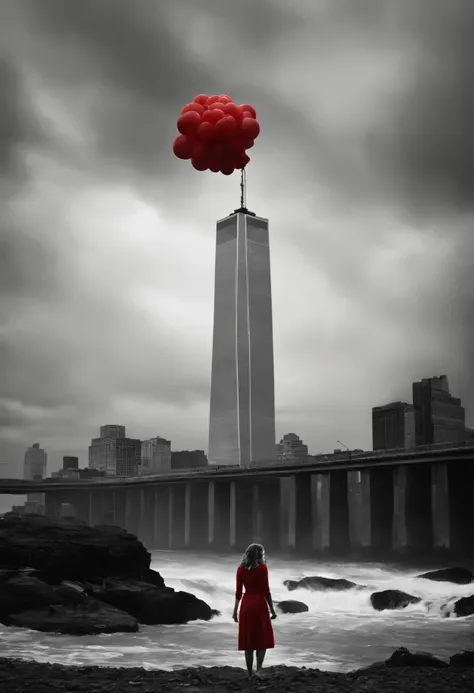  Rock, jump, cliff, falls to the bottom, young woman, sea,    ,someone is holding a red object in their hands  to the streets, nuclear art, Red selective coloration, Chris Friel, Dirk Dzimirski, inspired by Alfred Eisenstadt, inspired by Storm Thorgerson, ...