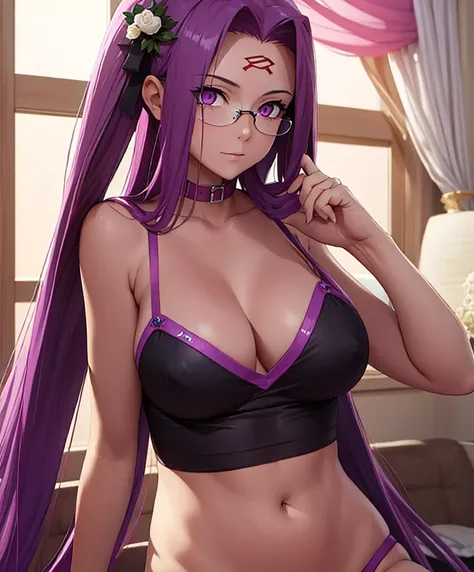 1girl, Best quality,Masterpiece,high resolution,Only, camisole, handsome,{Medusa_FGO:1.15},long_hair,purple_hair,very_long_hair,purple_eyes,blush_face,breasts,Big_breasts, camisole white, bedroom