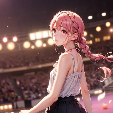 During a big concert, idol (smooth and attractive, handsome, delicate collarbone, oval face, double eyelids, intelligent peach blossom eyes, crying, pink lips, small nose), unforeseen incident. Surprisingly, Aiko Tanaka (a simple girl with braided hair), r...