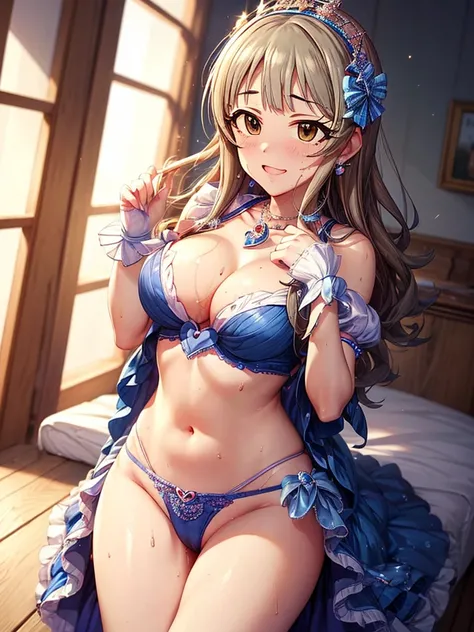 hight resolution, top-quality, ultra-quality, The ultra-detailliert, lighting like a movie、full of sweat、Wearing sweat、(((((sexy idolmaster cinderella girls princess)))))、、、(My whole body is sweaty、after sex、show off your pussy、not wearing underwear、accura...