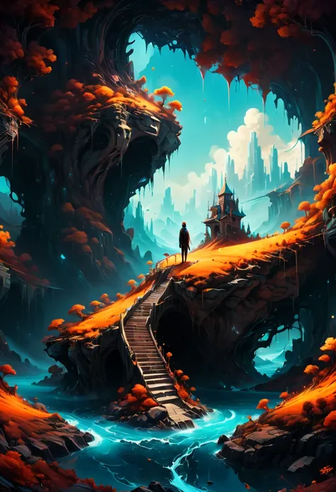 Underground Place by Cyril Rolando, high saturation, fantasy art, enhance, intricate, (best quality, masterpiece, Representative work, official art, Professional, 8k)