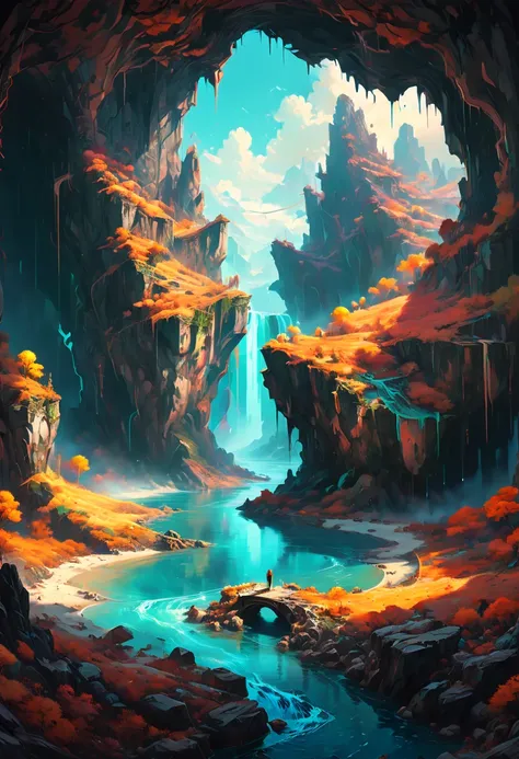 Underground Place by Alena Aenami, high saturation, fantasy art, enhance, intricate, (best quality, masterpiece, Representative work, official art, Professional, 8k)