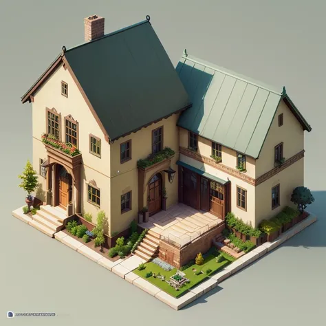 (isometric:1.5), (masterpiece, top quality, best quality, official art, beautiful and aesthetic:1.2),(16k, best quality, masterpiece:1.2),architecture, [:(black background:1.5):30],, American 2 story home, (simple background:1.5), scenery, no humans, stair...