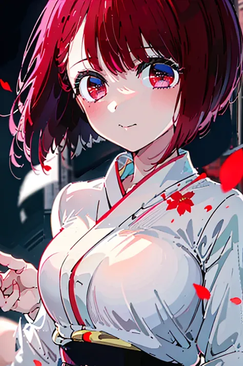 Arima maybe ,Arima maybe　My Favorites ,redhead,short hair,red eyes,Wedding in a classic kimono of the Japan,Pure white kimono called pure white,Shrine wedding ceremony in traditional Japanese kimono,blush,smile,(masterpiece:1.2), highest quality, High reso...