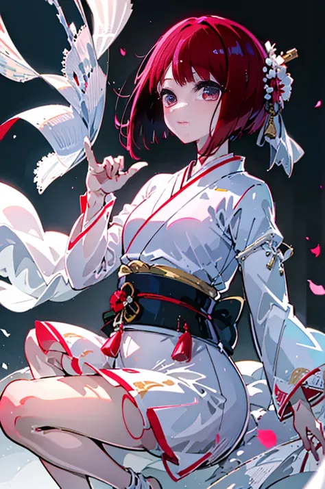 Arima maybe ,Arima maybe　My Favorites ,redhead,short hair,red eyes,Wedding in a classic kimono of the Japan,Pure white kimono called pure white,Shrine wedding ceremony in traditional Japanese kimono,blush,smile,(masterpiece:1.2), highest quality, High reso...