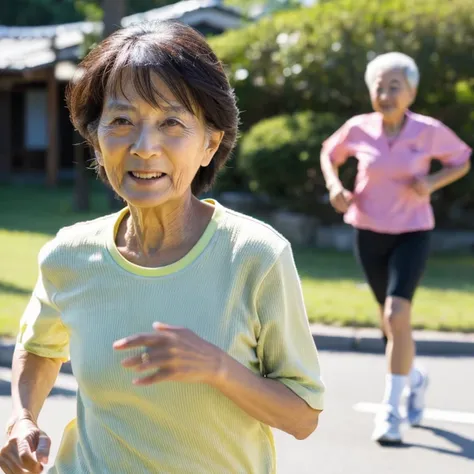 Japanese elderly woman runs