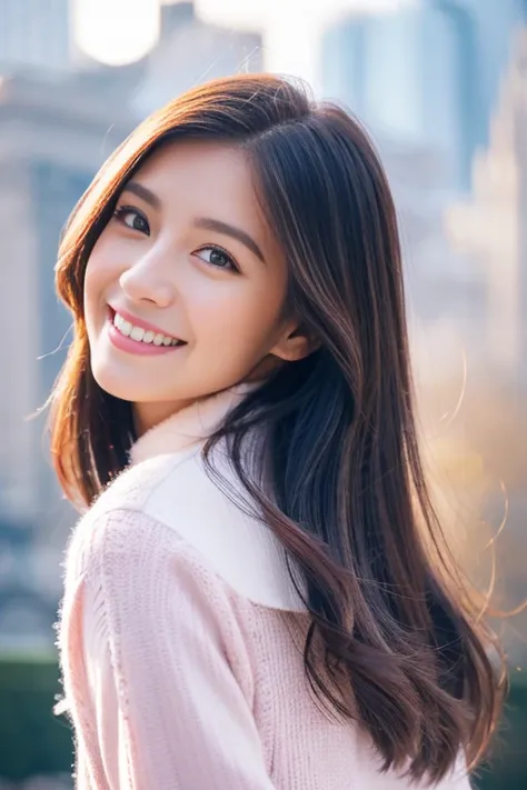 beautiful woman with perfect eyes and nose、beauty like a model、cute like a model、eyes are double、How to use regular mascara、eye color is blue、Hair color is pink、her face is delicate and elegant.、8k images、Beautiful style like a model、usually large、A refres...