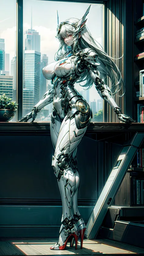 A beautiful mechanical girl，futuristic style，cyberpunk，Science fiction works，Beauty，tall，Perfect mechanical body，Intricate white mechanical bodysuit，sense of the future，science fiction style，（Black mechanical body：1.3），black manipulator臂，black manipulator，...