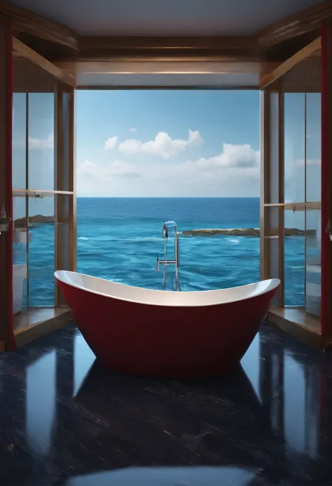 A bathroom over the ocean, high detail, 8k