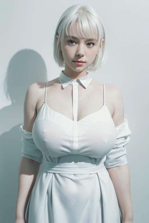 sunbathing in black bikini、short hair、wonderful smile、beautiful albino woman、white skin、white hair、Idol、30 year old woman、master piece、big breasts、highest quality、master piece、High resolution、albino girl、(((1 girl))),(((white eyes:1. 3))、robe blanche、((whi...