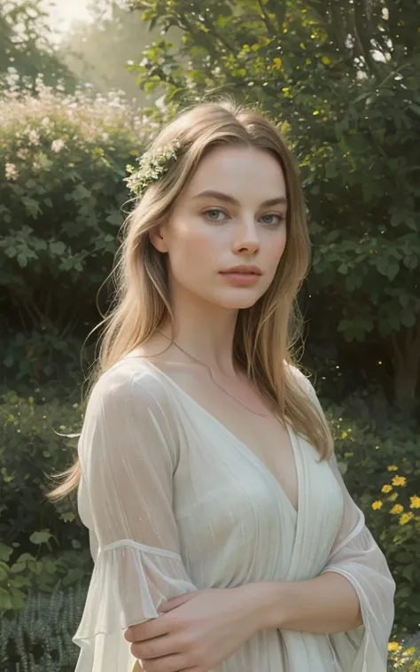 Margot Robbie (best quality,4k,8k,highres,masterpiece:1.2),ultra-detailed,(realistic,photorealistic,photo-realistic:1.37),oil painting,impressionism-style artwork,masterpiece imitation,beautiful detailed face,delicate brushwork,vivid colors,natural lightin...