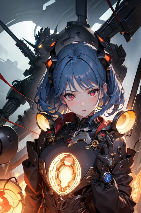 (1 Mechanical Girl)、highest quality、masterpiece、Super high resolution、(Photoreal:1.4)、RAW photo、1 girl、golden hair、glowing skin、(((1 Mechanical Girl)))、with a beautiful knife、（Blue Metal Bodysuit）、（fight fiercely against aliens）、fight fiercely、(beautiful f...