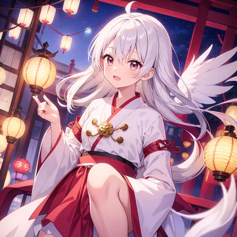 A white-haired girl wearing Hanfu prepares to fly the Kongming Lantern