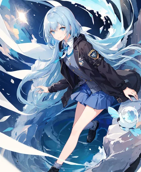 ((top-quality)), ((​masterpiece)), ((ultra-detailliert)), (extremely delicate and beautiful), girl with, 独奏, cold attitude,((Black jacket)),She is very(relax)with  the(Settled down)Looks,A dark-haired, depth of fields,evil smile,Bubble, under the water, Ai...