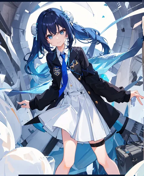 ((top-quality)), ((​masterpiece)), ((ultra-detailliert)), (extremely delicate and beautiful), girl with, 独奏, cold attitude,((Black jacket)),She is very(relax)with  the(Settled down)Looks,A dark-haired, depth of fields,evil smile,Bubble, under the water, Ai...