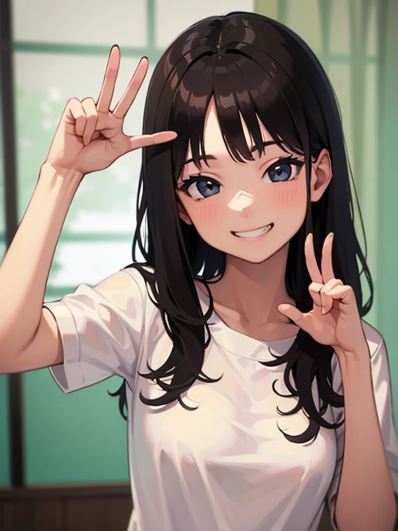 (masterpiece, high quality, high resolution, absurd, super detailed, 8k),girl, (inward facing v sign)、(exact number of fingers)、...