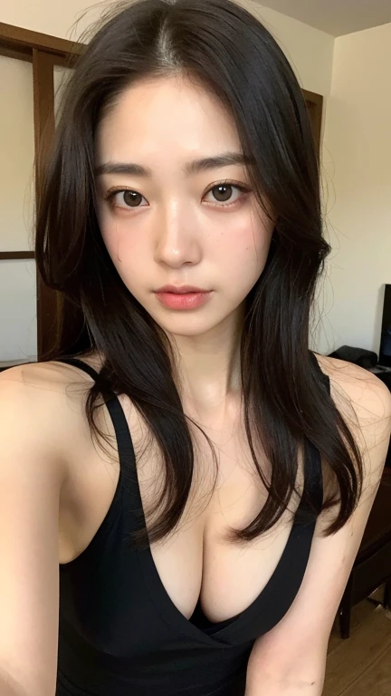 Altar honey、30 generation women、Japanese((highest quality, 8K, masterpiece: 1.3)), concentrated: 1.2, perfect body beauty: 1.4, buttocks: 1.2, ((Long haircut, small breasts: 1.2)), (sweaty skin: 1.1), (in the room: 1.3), off shoulder dress: 1.1, Highly det...