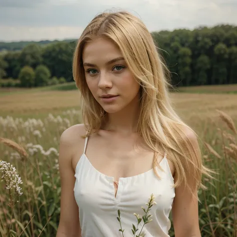 Beautiful blonde girl in a field