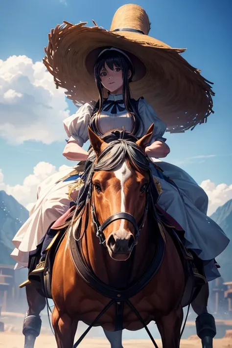 (best quality,4k,8k,highres,masterpiece:1.2),ultra-detailed,(realistic,photorealistic,photo-realistic:1.37),animated movie screenshot,anime-style scene of a man wearing a hat and a woman wearing a dress with a carriage, anime maid riding an early tank, ani...