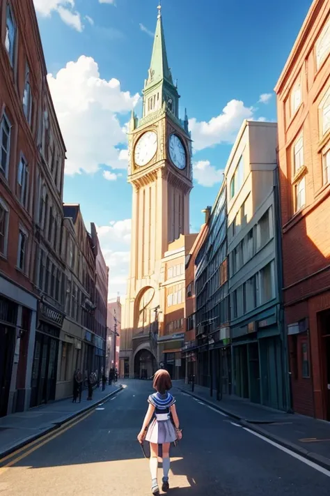 Cartoon character standing in front of a building with a clock, leaflet, Screenshots from animated movies, leaflet anime style, Screenshots from the 2012 animation, Still from TV animation, Todays featured anime stills, animation stills, Popular isekai ani...