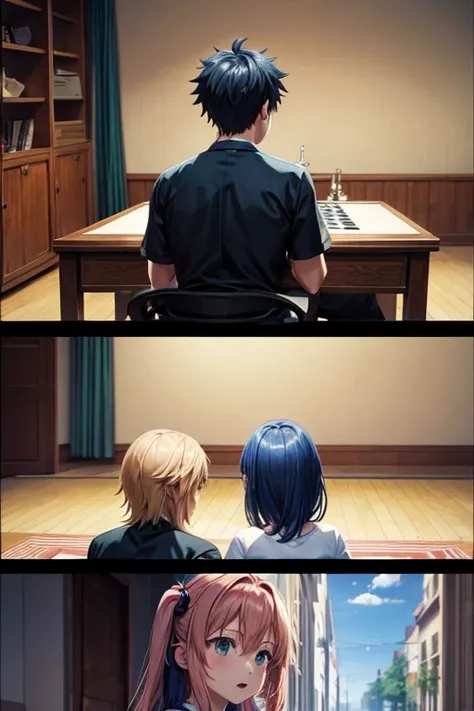 Anime screenshot of couple playing chess in the living room, anime movie scene, Screenshots from animated movies, Animation movie screenshots, 今日精选anime still frame, Rimuru plays chess, Still from TV animation, in animated movies, Screenshots from the 2012...