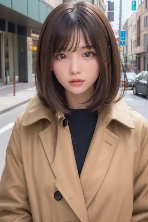 one girl, (a beauty girl, delicate girl:1.3), (14 years old:1.3),
break, (winter coat:1.3),
break, very fine eye definition, (symmetrical eyes:1.3),
break, (street snap:1.3), perfectly trimmed fingers,
break, small breasts, brown eyes, parted bangs, brown ...