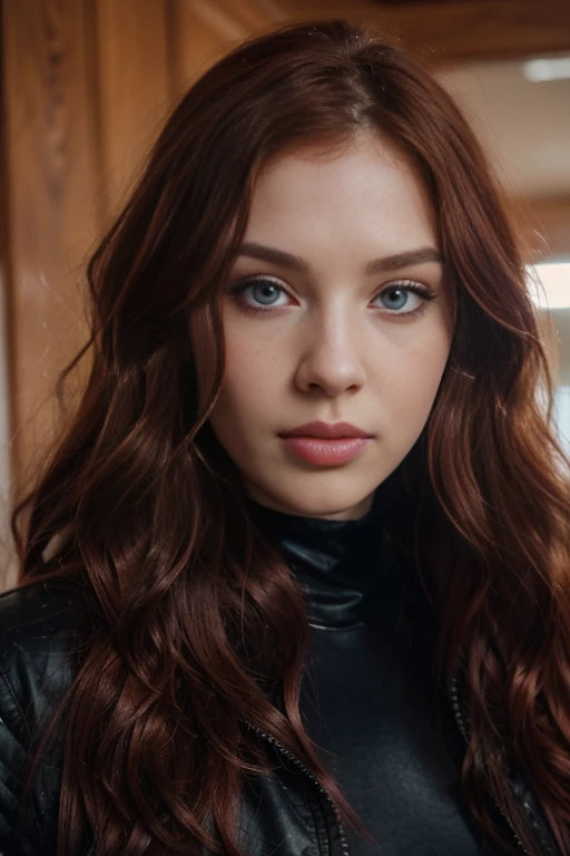 Ultra realistic, 23 year old Swedish female, dyed red hair, medium length extremely curly layered hairstyle, bright blue eyes, tongue out, high cheek bones, defined jawline, pale skin tone, brown bushy eye brows, long eyelashes, narrow nose, shot on a Cano...