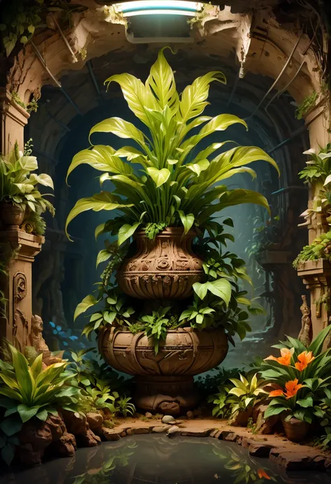 Underground museum, plant, enhance, intricate, (best quality, masterpiece, Representative work, official art, Professional, 8k)