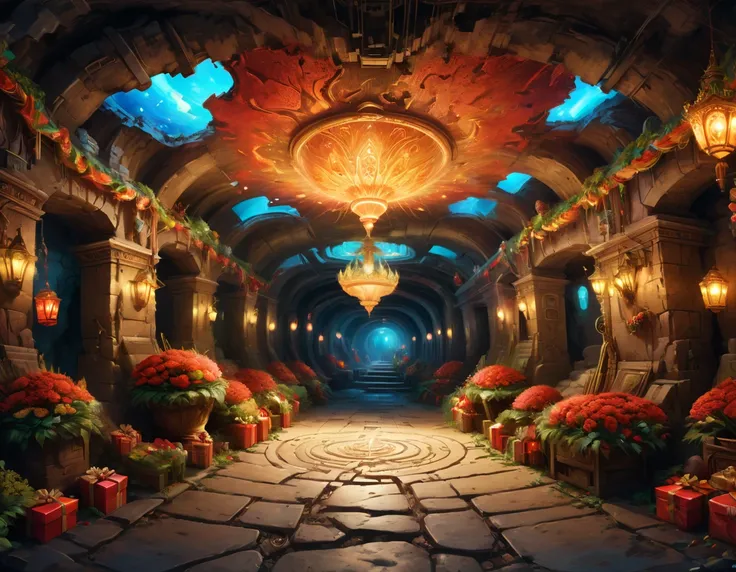 festival Atmosphere, holiday scene, Underground, enhance, intricate, (best quality, masterpiece, Representative work, official art, Professional, 8k)