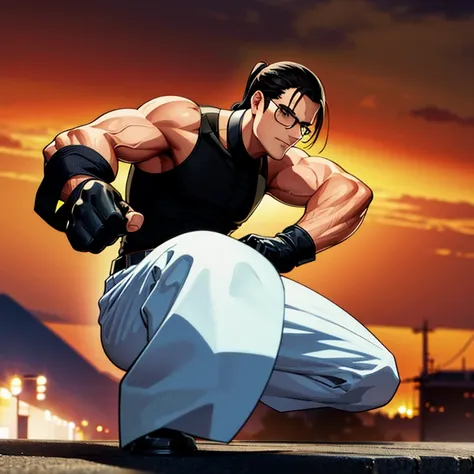 masterpiece, high resolution, best quality, wonderful art, detailed hands, 1 man, solo, robert garcia kof, slim body, 30 years o...