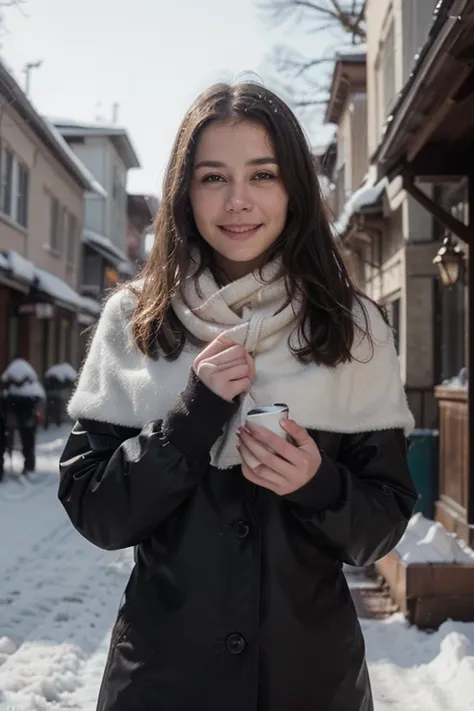 cinematic photo 1girl, smile, snow, 35mm photograph, film, bokeh, highly detailed, (realistic, photorealistic, RAWphoto:1.4), (best quality, masterpiece, Representative work, official art, Professional, 8k:1.3)