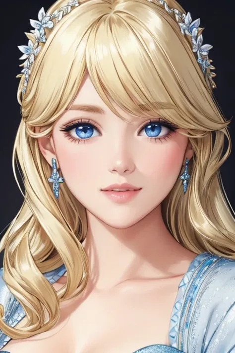 Cinderella in a dress, portrait, Detailed eyes, high detail, long eyelashes, Beautiful face, blonde