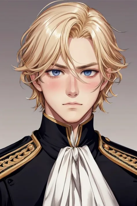 The Blushing Prince, Beautiful face, blonde hair, portrait, serious face