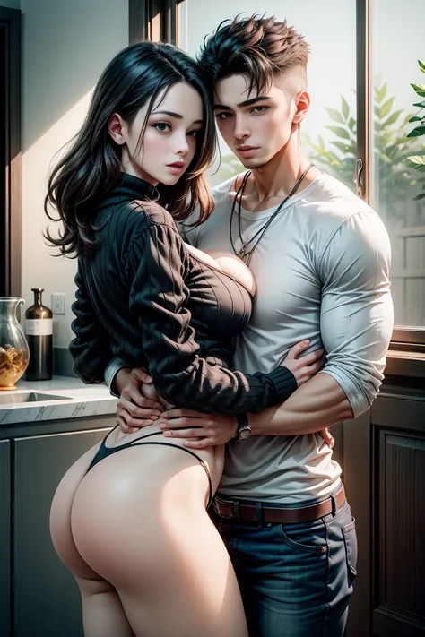 highest resolution,masterpiece,8k,1 boy,1 female,by 2 person,teen boy,Carefree boy hugging his mother，A beautiful mother looks at her boy kindly,Mother putting her hand on boy&#39;s shoulder,add detail,big breasts,virgin destroyer sweater,detailed eyes,boy...